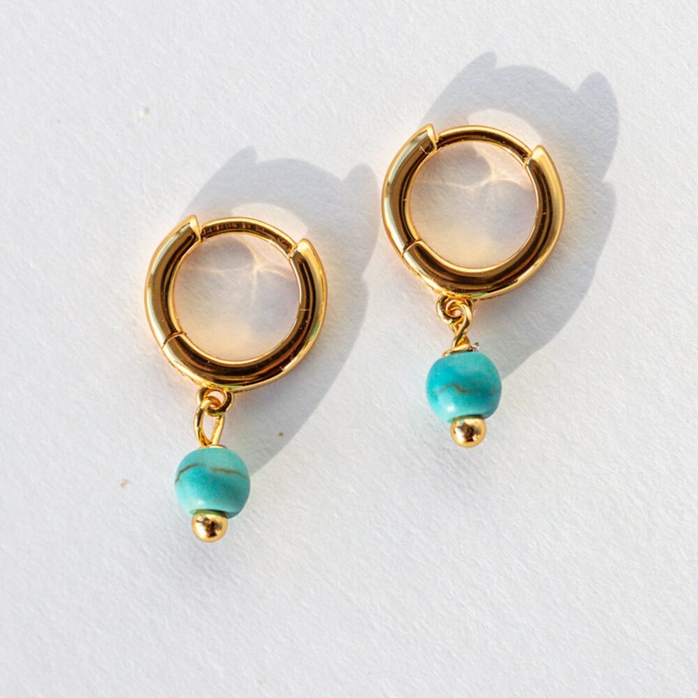 Dainty Turquoise Huggies Tiny Turquoise Gold Huggie Earrings Pretty Huggies
